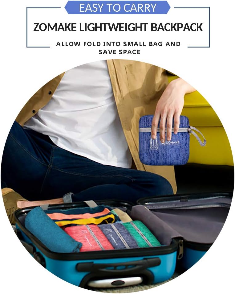 ZOMAKE 25L Ultra Lightweight Packable Backpack, Foldable Hiking Backpacks Water Resistant Small Folding Daypack for Travel(Dark Blue)