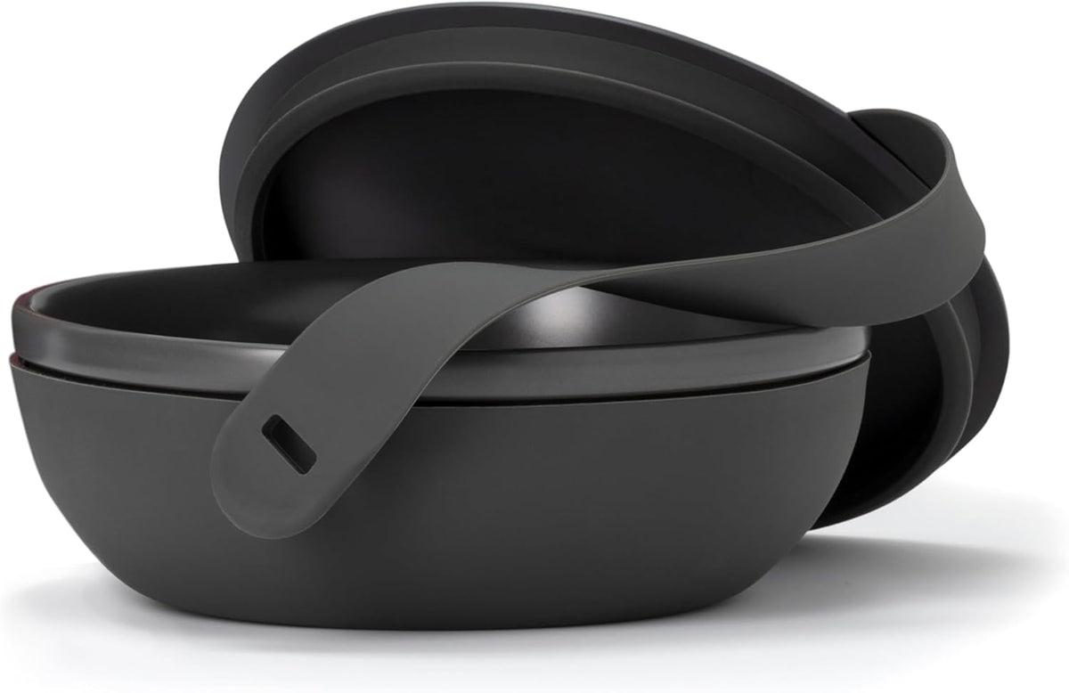 W&P Porter Ceramic Bowl Lunch Container w/ Protective Non-slip Exterior, Charcoal 1 Liter | Lid & Snap-tight Silicone Strap | Food Storage, Bento Box, Meal Prep | BPA-Free Ceramic