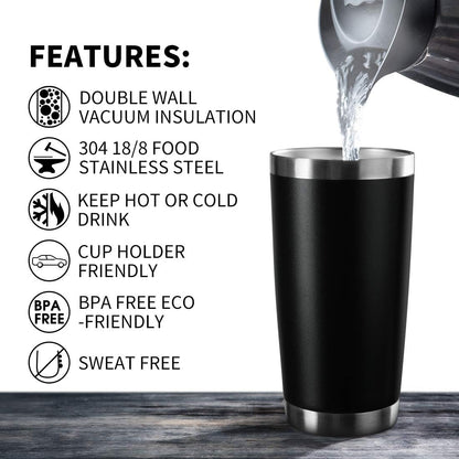 20oz Tumbler Bulk Stainless Steel Vacuum Insulated Tumblers with Lid Double Wall Travel Mug Durable Powder Coated Coffee Cup, Suitable for Ice Drinks and Hot Beverage (Black 1pack)