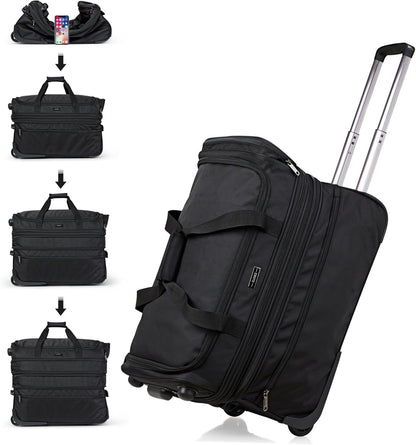 Hanke Large Expandable checked Luggage Suitcases with Wheels Foldable Duffle Bag for Travel suitcase for Women Men Garment Bag（Black）