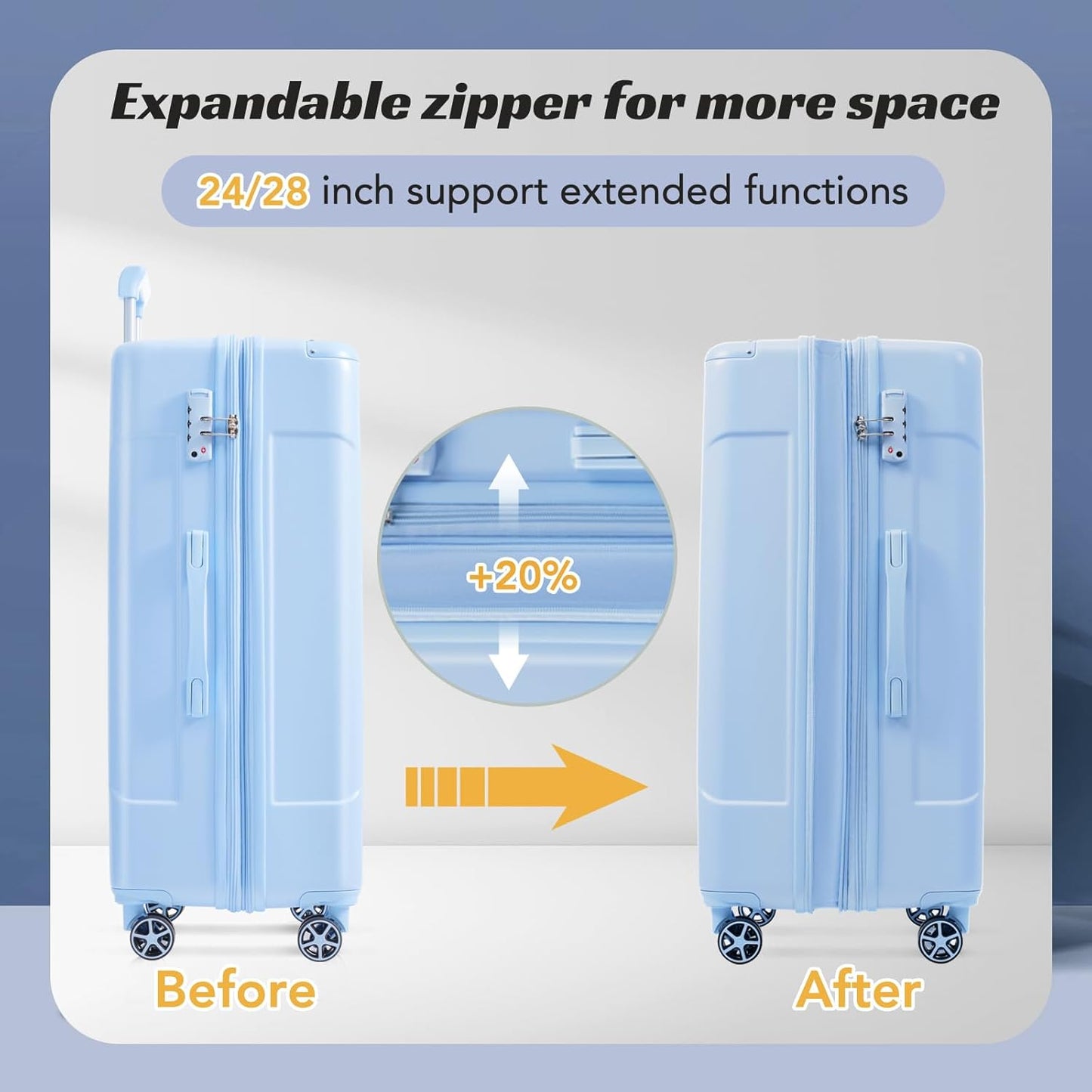 Merax 28 Inch Checked Luggage, Lightweight & Expandable Hardshell ABS Suitcase with Spinner Wheels, TSA Lock, Corner Guards (Sky Blue)
