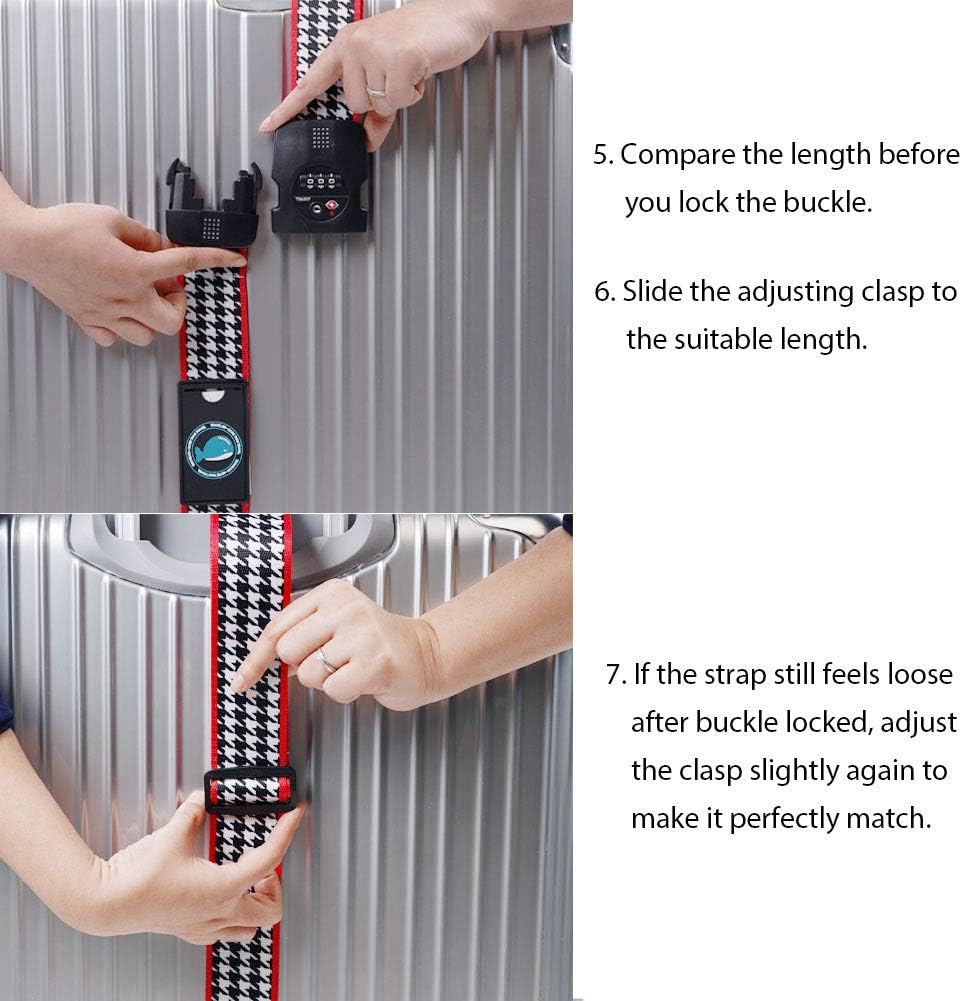 Travelkin Luggage Straps TSA Approved - Adjustable Cross Suitcase Straps with TSA Lock, Reinforced Buckle, Unique Pattern - Secure Heavy Duty Luggage Straps for Travel (Houndstooth)