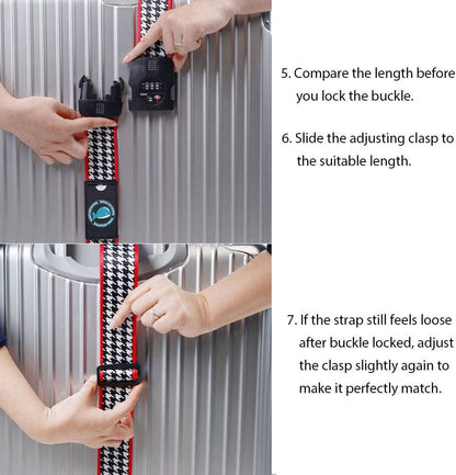 Travelkin Luggage Straps TSA Approved - Adjustable Cross Suitcase Straps with TSA Lock, Reinforced Buckle, Unique Pattern - Secure Heavy Duty Luggage Straps for Travel (Houndstooth)