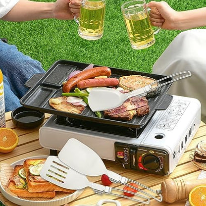 Camping Kitchen Utensil Set, 5Pcs Portable Foldable Stainless Steel Outdoor Cooking Utensil, Practical Folding Soup Ladles Strainer Spatula Kitchen Gear for Outdoor Camping