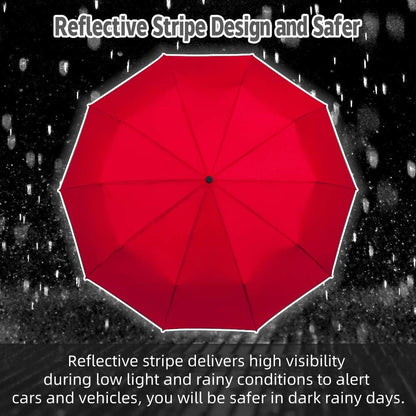 FDJASGY Windproof Travel Umbrella with Teflon Coating Auto Open Close Lightweight Sun&Rain Umbrella with 10 Rib Construction and Reflective Stripe Zipper Pouch