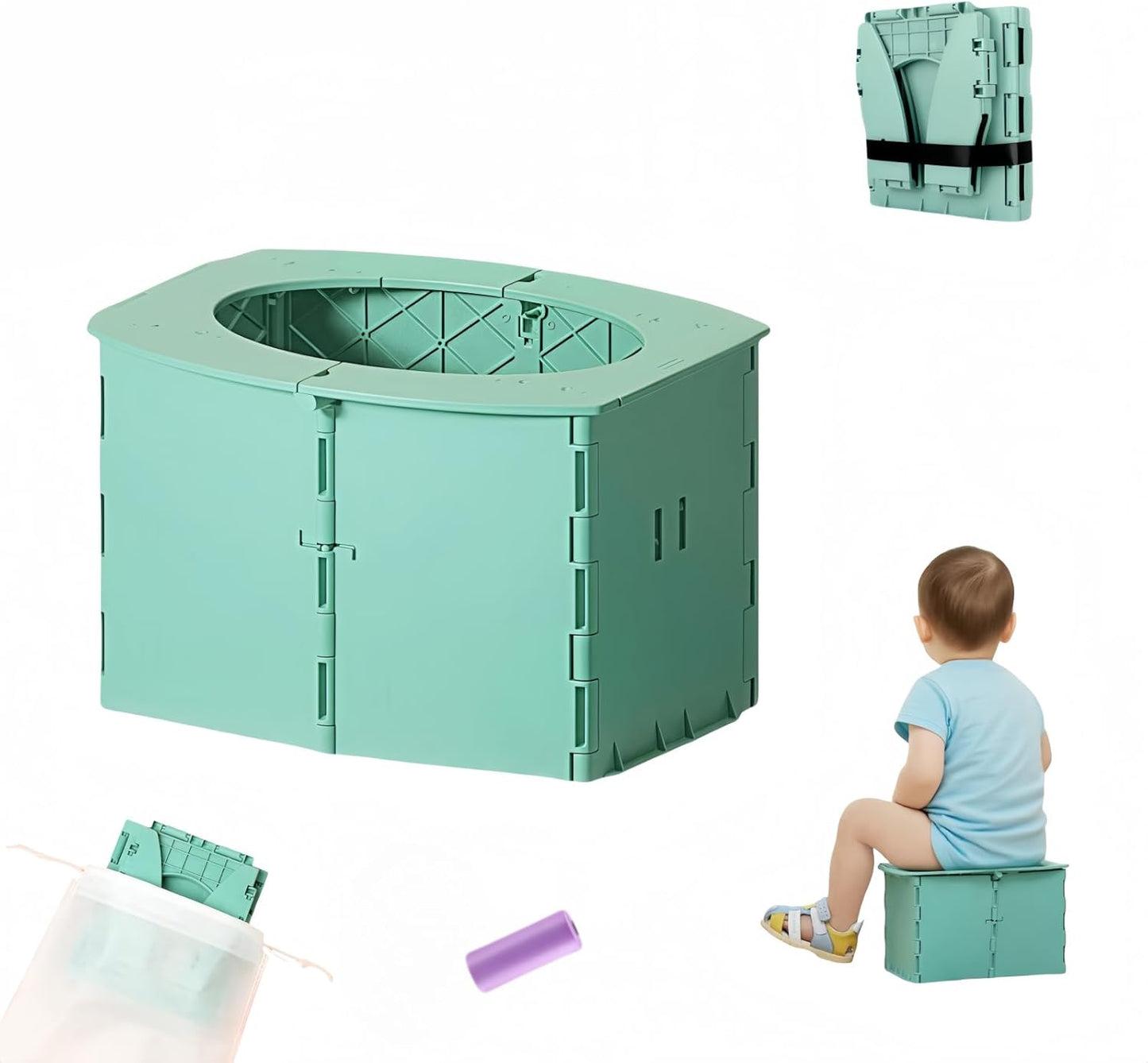 Travel Potty,Portable Potty Seat Foldable Travel Training Toilet Seat,Foldable Toilet for Outdoor Camping (Green)