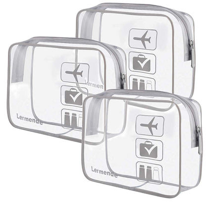 Lermende 2pcs Clear Toiletry Bag TSA Approved Travel Bag,Carry On for Travel,Airport Airline Accessories Compliant Bag,Quart Sized Makeup Cosmetic bag Women Men (Gray, 3 Pack)