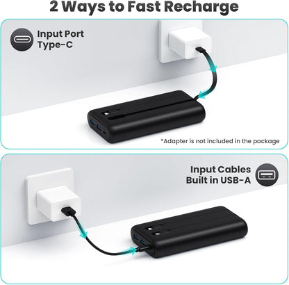 Portable Charger Power Bank 40,800mAh 25W Fast Charging USB C Portable Charger with 2 Built in Cables,5 Outputs & QC 4.0 Quick Phone Charging Battery Pack Compatible with iPhone 16/15/14,Android