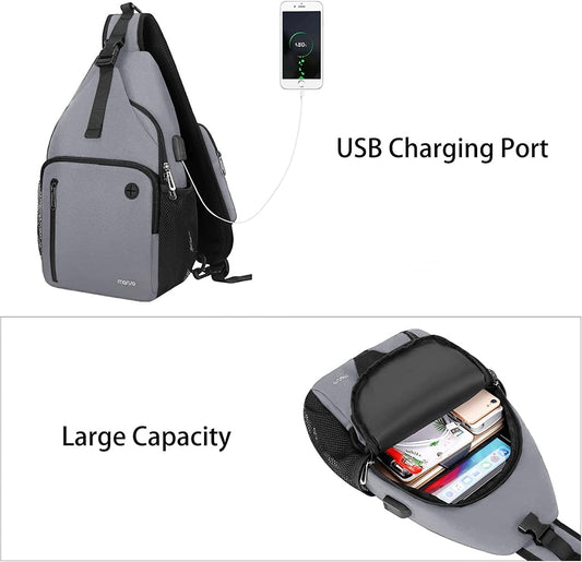 MOSISO Sling Backpack Bag, Crossbody Shoulder Bag Travel Hiking Daypack Chest Bag with Front Square Pocket&USB Charging Port