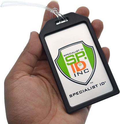 5 Pack - Premium Rigid Airline Luggage Tag Holders with 6" Worm Loops - Heavy Duty Hard Plastic -Suitcase ID Tag Identifiers with Business Card Insert Window by Specialist ID (Assorted Colors)