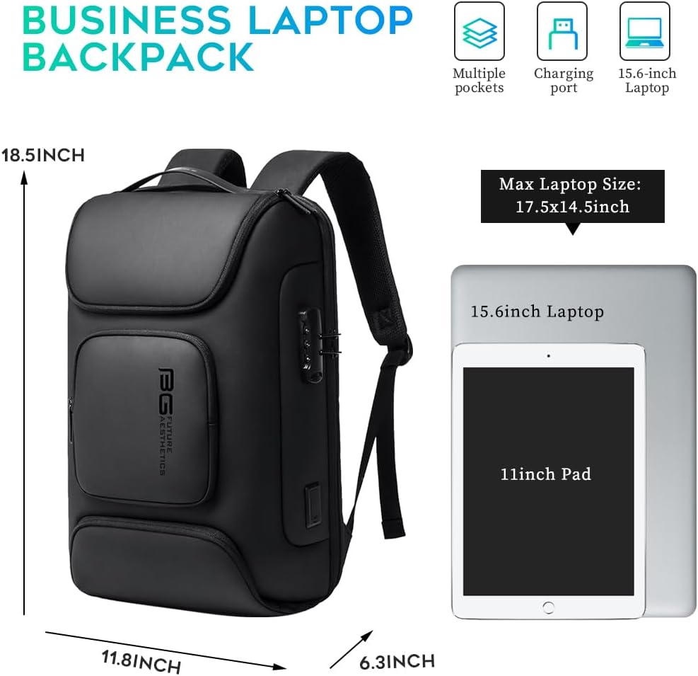 BANGE Business Backpack,Laptop Backpack with USB Charging Port, Slim Business Backpacks Fit for 15.6 INCH,Men Traveling Backpackfor Men and Women