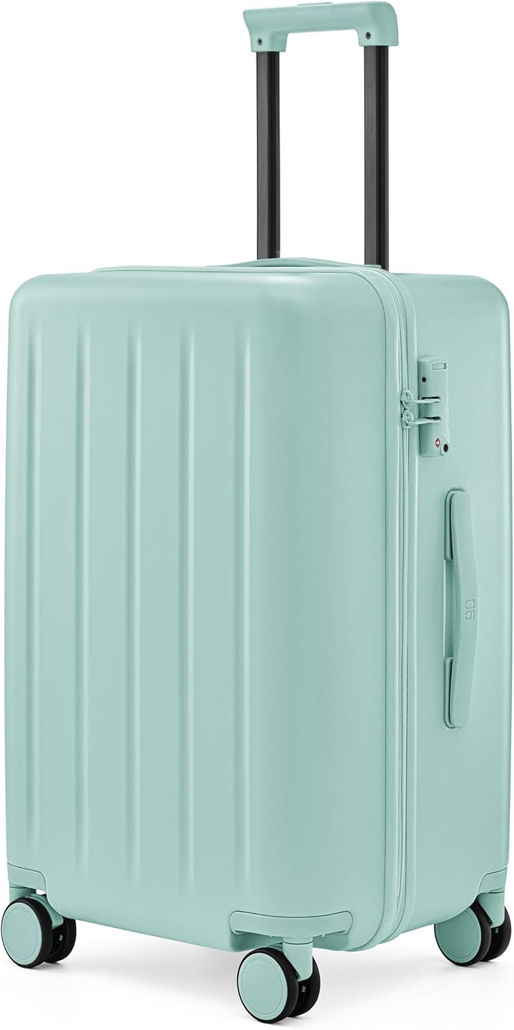 Trunk Luggage 22 Inch, Small Checked Luggage with Double Spinner Wheels, Dry Wet Separate Design, PC Hard Case Suitcase, Lightweight Travel Luggage, TSA Approved (Mint Green, Danube)