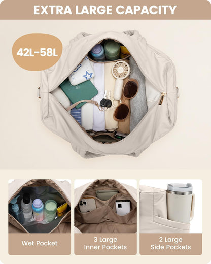 LOVEVOOK Travel Duffle Bag, Puffer Weekender Bags for Women with Shoe Compartment, Carry On Overnight Hospital Bag, Gym Tote