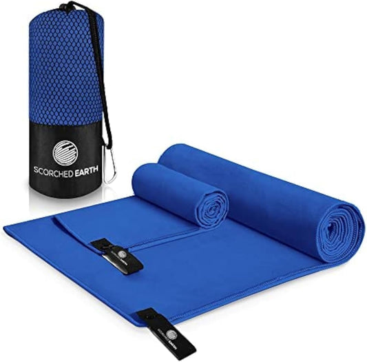 ScorchedEarth Microfiber Travel & Sports Towel Set (Royal Blue) - XL Set (39x70.5 & 12x24)