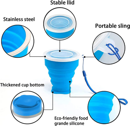Collapsible Cup - Silicone FoldableCup-Expandable Folding Drinking Cups -Reusable Portable Mugs-Cup For Travel, Camping, Hiking, Survival, Car, Picnic, Beach, Holiday Vacation, Outdoor Sports Blue