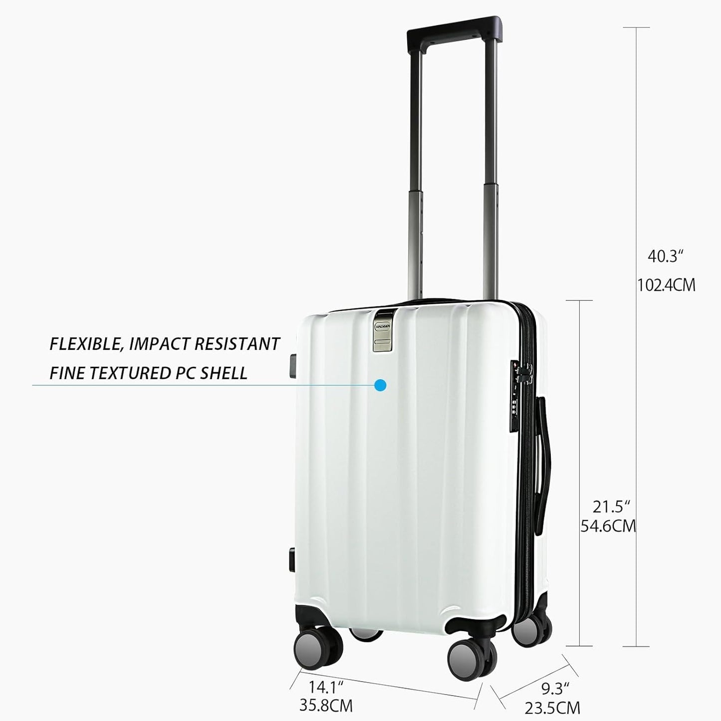 KROSER Hardside Expandable Carry On Luggage with Spinner Wheels & Built-in TSA Lock, Durable Suitcase Rolling Luggage with USB Port, Carry-On 20-Inch, White