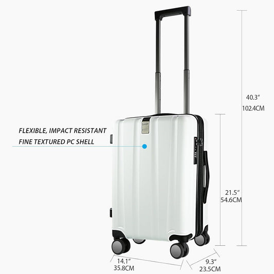 KROSER Hardside Expandable Carry On Luggage with Spinner Wheels & Built-in TSA Lock, Durable Suitcase Rolling Luggage with USB Port, Carry-On 20-Inch, White