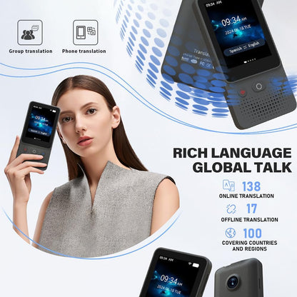 Language Translator Device, Traductor - 2025 Upgraded ChatGPT AI Translator No WiFi Needed, Instant Two-Way 138 Language Voice Translator, Offline/Recording/Photo Translation for Business Travel Study