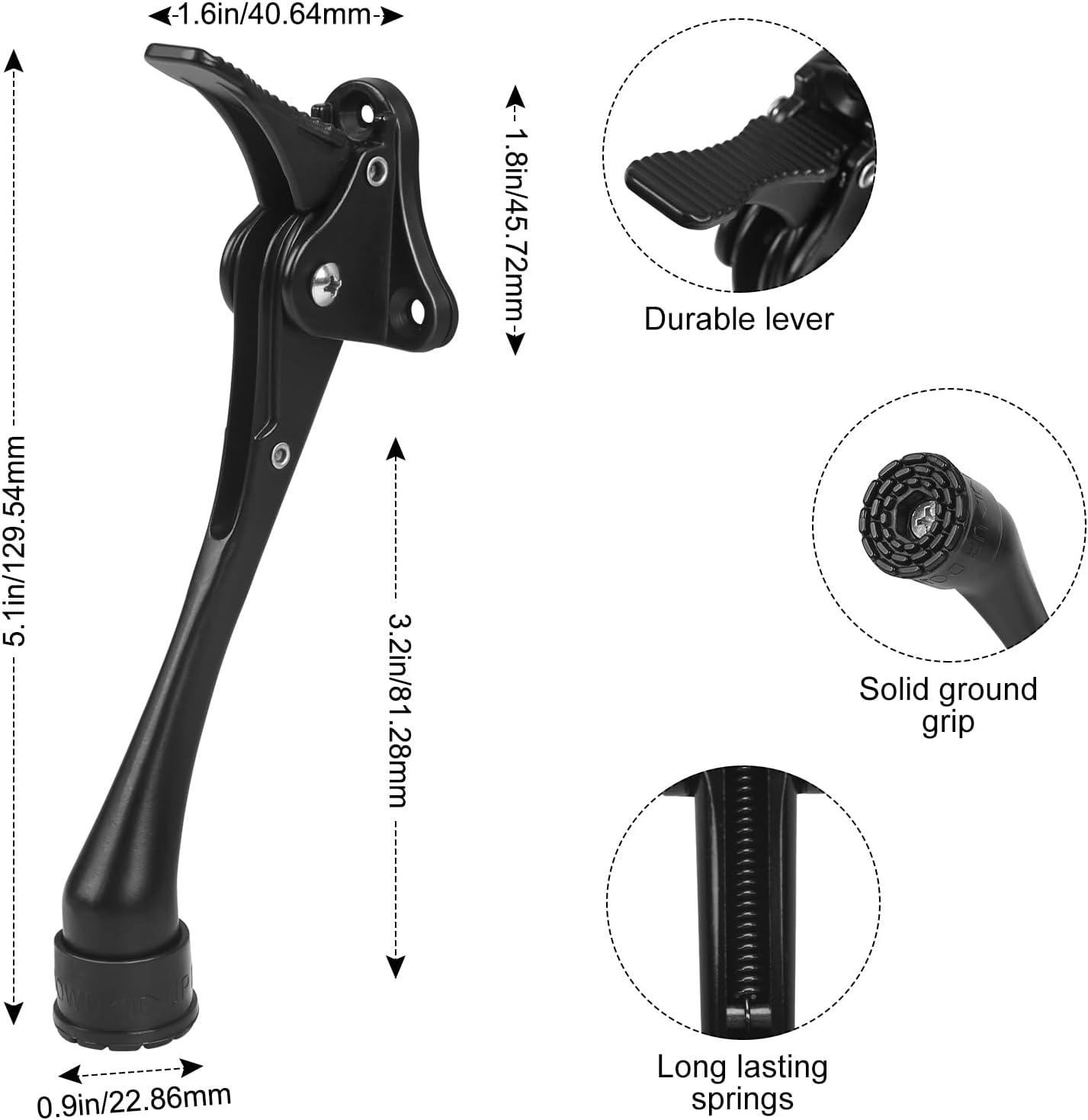 6 Inch Black Kick Down Door Stoppers for Bottom of Door, Heavy Duty Kickdown Door Stop, One Touch Kick Down Door Stoppers 1 Pack