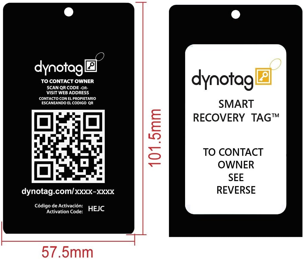 Dynotag® Web Enabled Smart Aluminum Convertible Luggage ID Tag + Braided Steel Loop, with DynoIQ™ & Lifetime Recovery Service (Midnight Black)