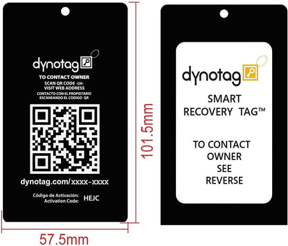 Dynotag® Web Enabled Smart Aluminum Convertible Luggage ID Tag + Braided Steel Loop, with DynoIQ™ & Lifetime Recovery Service (Midnight Black)