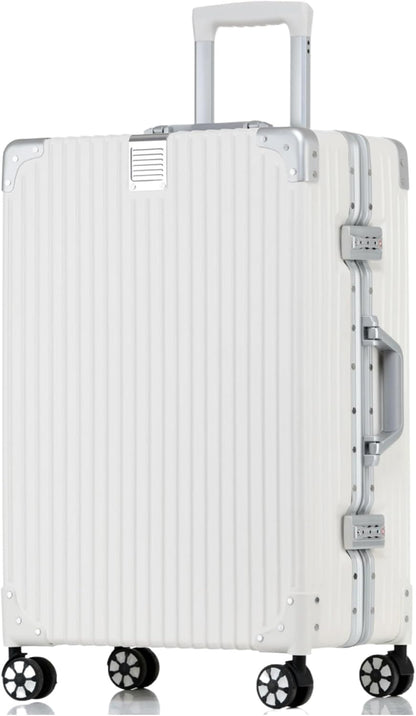 HotWay 22 Inch Checked in Luggage with Aluminum Frame,PC Hard Shell Suitcase with Spinner Wheels and TSA Lock, Large Suitcase for Travel, White