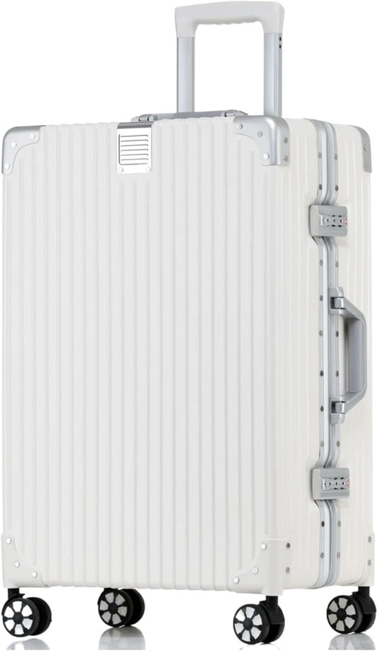 HotWay 28 Inch Checked in Luggage with Aluminum Frame,PC Hard Shell Suitcase with Spinner Wheels and TSA Lock, Large Suitcase for Travel, White