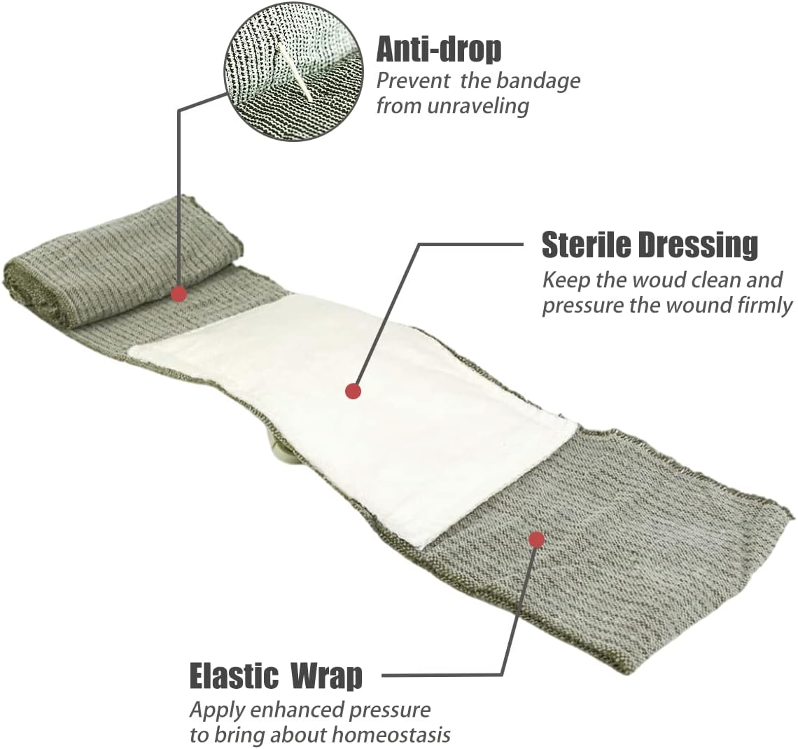 RHINO RESCUE 6" Emergency Compression Bandage Strile Trauma Wound Dressing Israeli First Aid Kit IFAK, 10 Count
