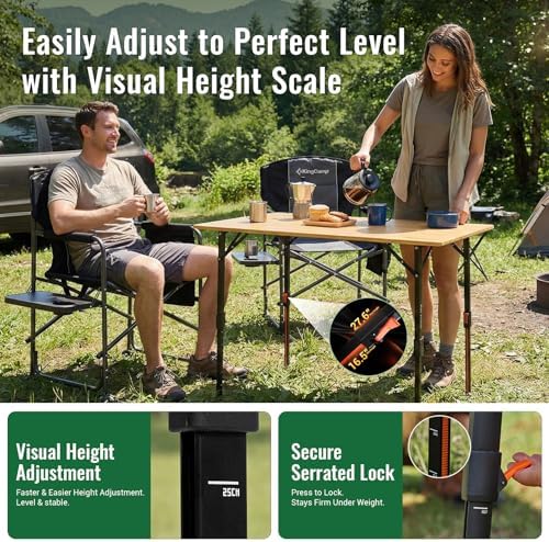 KingCamp Bamboo Folding Camping Table with Adjustable Legs