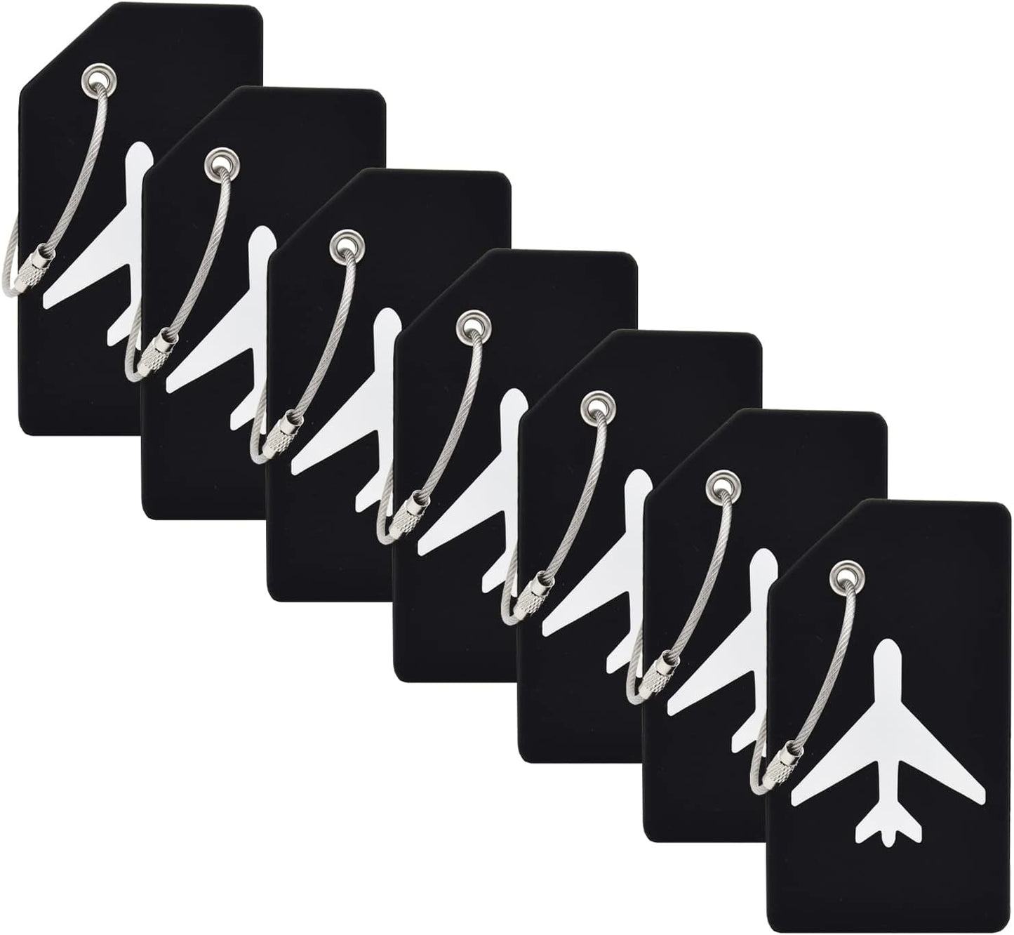 7 Pack Silicone Luggage Tag Baggage Handbag Travel Bag Tags with Name ID Card Perfect to Quickly Spot Luggage Suitcases (Black)