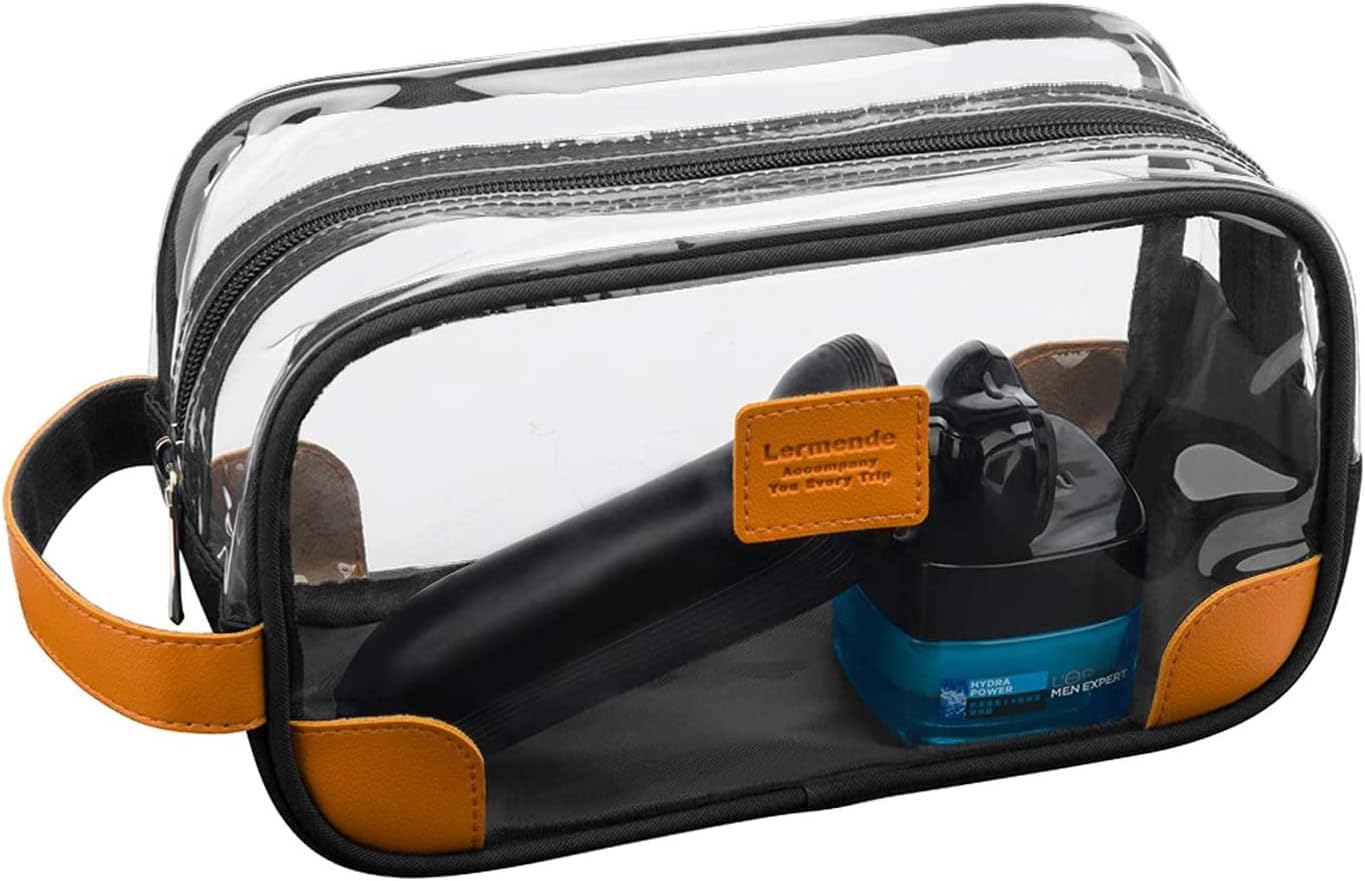 Lermende Toiletry Bag, Clear Shaving Dopp Kit for Men Travel Toiletry Bag with Hand Strap Unisex Bathroom Toiletries Organiser