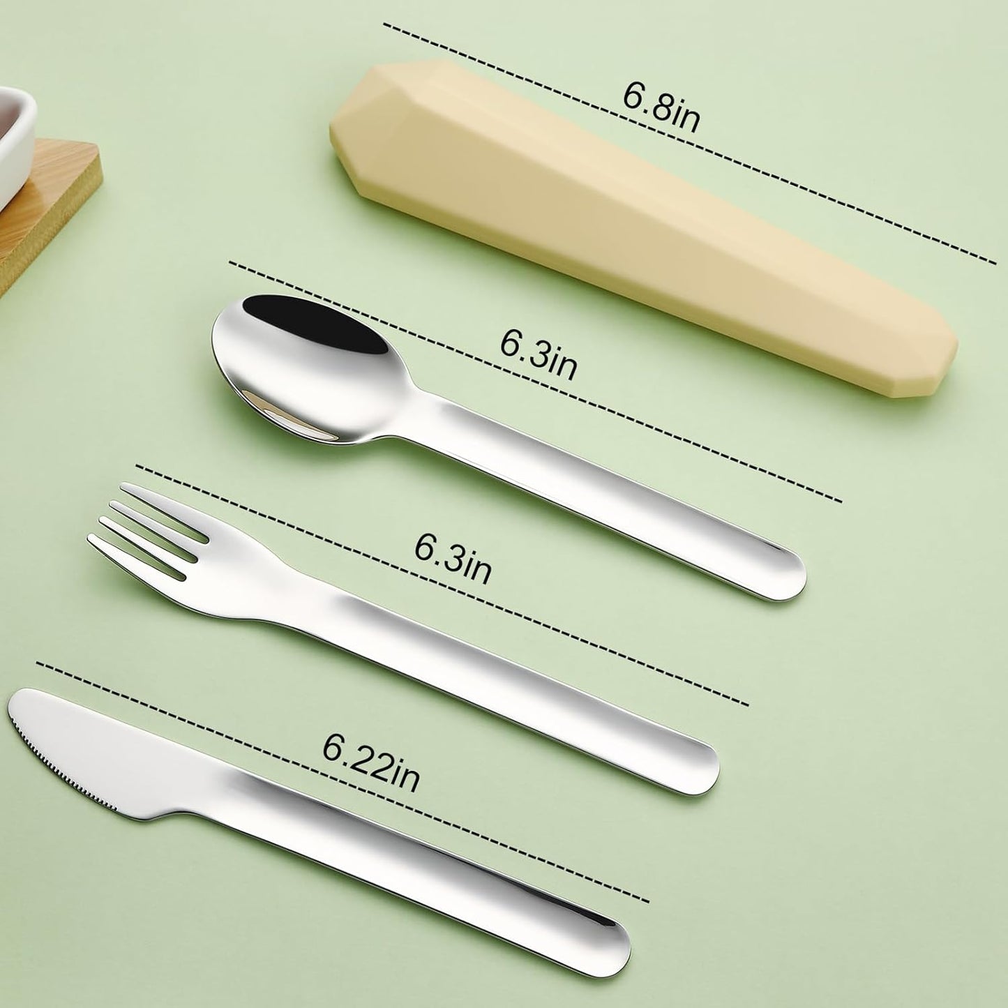 DEVICO Travel Utensils with Case, Reusable Camping Silverware Cutlery, 18/8 Stainless Steel Portable Fork Spoon Knife Set for Lunch Picnic School Workplace (Yellow)