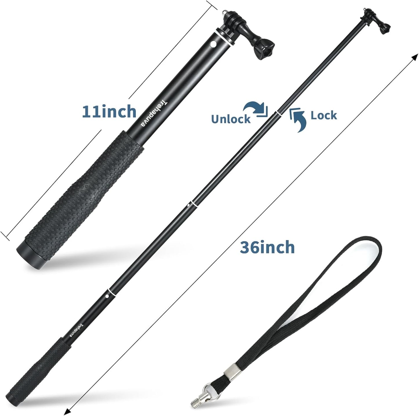 36'' Extension Selfie Stick Extendable Monopod Pole Waterproof Handle Grip Accessories Compatible for GoPro Max Hero 13 12 11 10 9 8 7 6 5 Insta360 AKASO DJI Osmo Action Camera and More