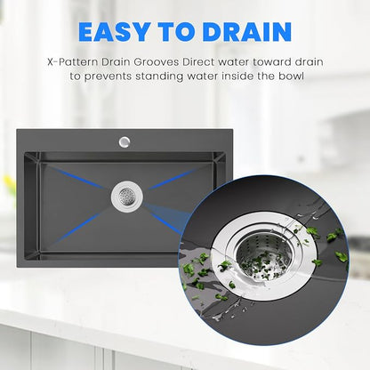POPFLY Kitchen Sink, 28×20 Inch Drop In 18 Gauge Handmade SUS 304 Top mount - Image 9