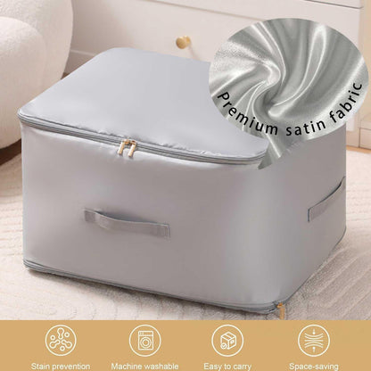 Ultra Space Saving Self Compression Organizer, 2025 New 3-Layer Zipper Large Capacity Storage Bag, Thick Satin Fabric Heavy Duty Bags for Comforters Blankets Bedding Duvet (Gray, X-Large, 21x17x24in)