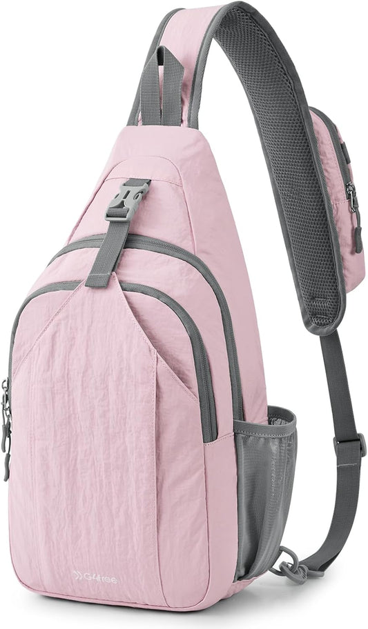 G4Free Sling Bag RFID Blocking Sling Backpack Crossbody Chest Bag Daypack for Hiking Travel (Pink)
