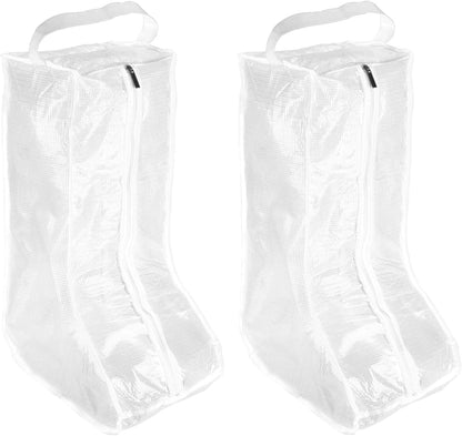 Boot Storage Bags [2PCS] - Plastic Tall Boot Carry Bags Clear Shoe Bags with Handle for Travel & Daily Use - [White] Waterproof & DustProof Boot Bags for Cowboy Boots