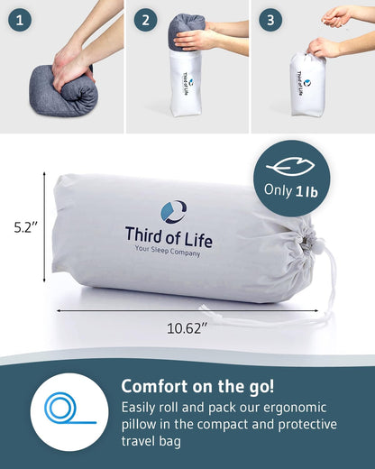 Travel Pillow VOLAR Memory Foam Small Pillow for Sleeping with thermoregulating and Quickdry Removable Cover, Portable Pillow with Travel Bag, for Airplanes, Camping, Van, Neck Pain Relief