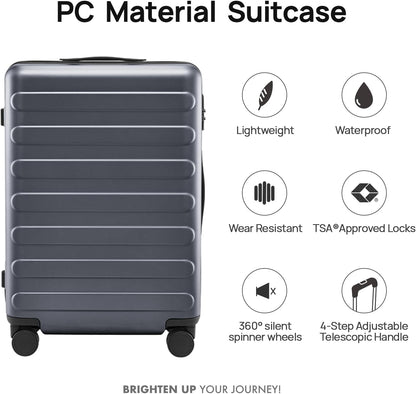 Carry on Luggage 22 X 14 X 9 Airline Approved, 20 Inch Luggage for 3-5 Days Travel, Double Spinner Wheels, 100% Hardshell PC, TSA Lock (02-Grey (Basic), Checked 26-Inch)