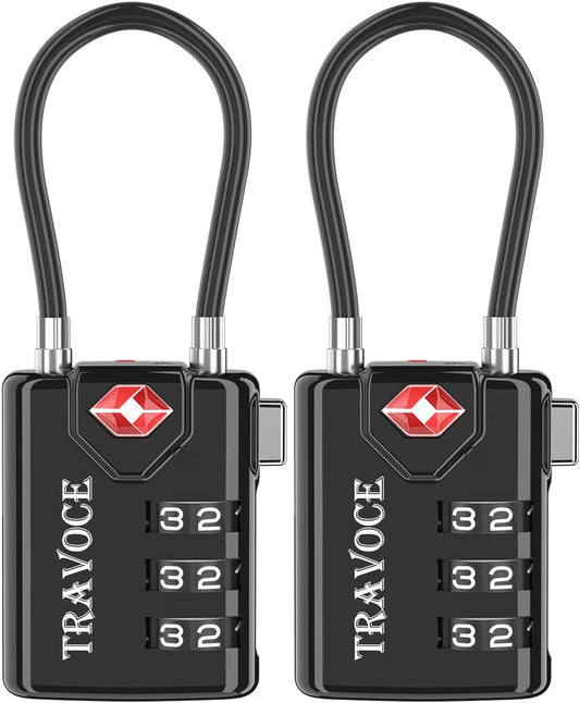 TSA Approved Luggage Locks, Travel Locks Which Also Work Great as Gym Locks, Toolbox Lock, Backpack and More,Black 2 Pack