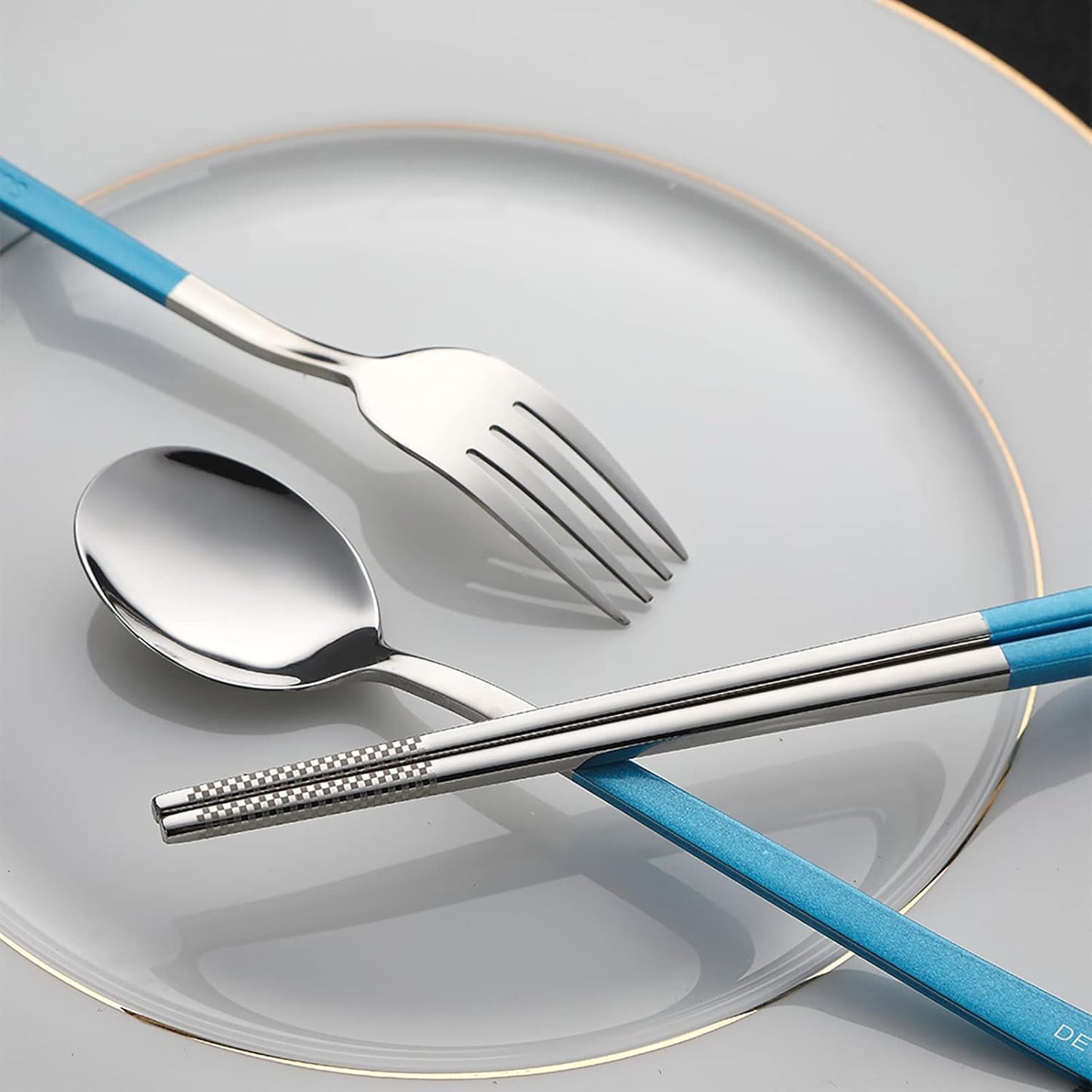 DEVICO Travel Utensils With Case, 18/8 Stainless Steel Camping Utensils, Reusable Portable Silverware Cutlery Set For Lunch Box, Include Fork Spoon Chopsticks