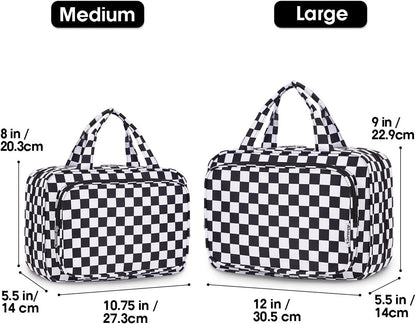 Narwey Travel Toiletry Bag for Women Large Hanging Makeup Bag Organizer Toiletries Bag for Full Size Essentials Accessories Cosmetics (Black Checkerboard (Large))