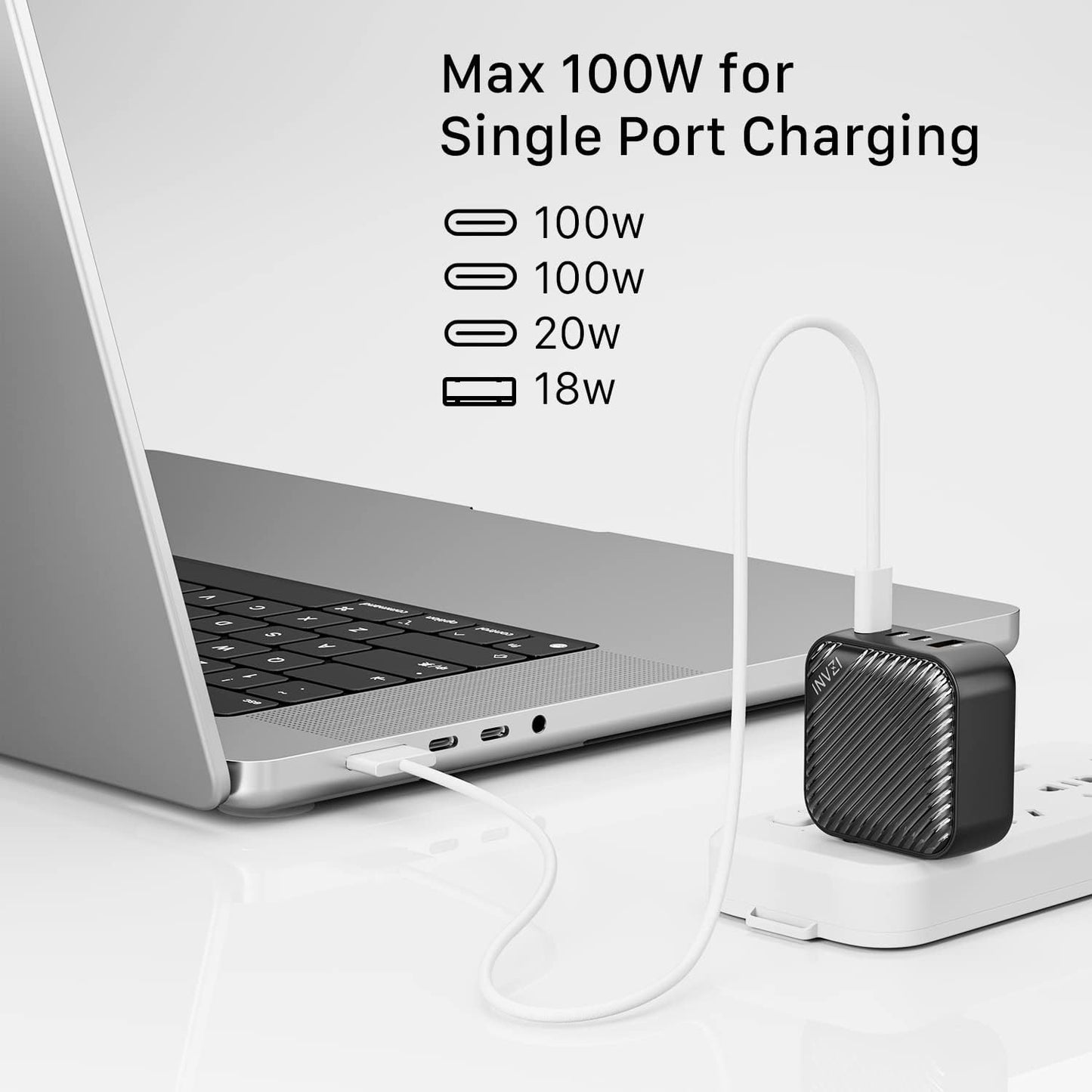 INVZI GaNHub 100W USB C Charger Multiport, GaN III 4-Port USB Charging Station Fast Charger Power Adapter for MacBook Pro Air, iPad Pro, Dell XPS, Galaxy S24, iPhone16/15/Pro, Note 20/10+, Pixel