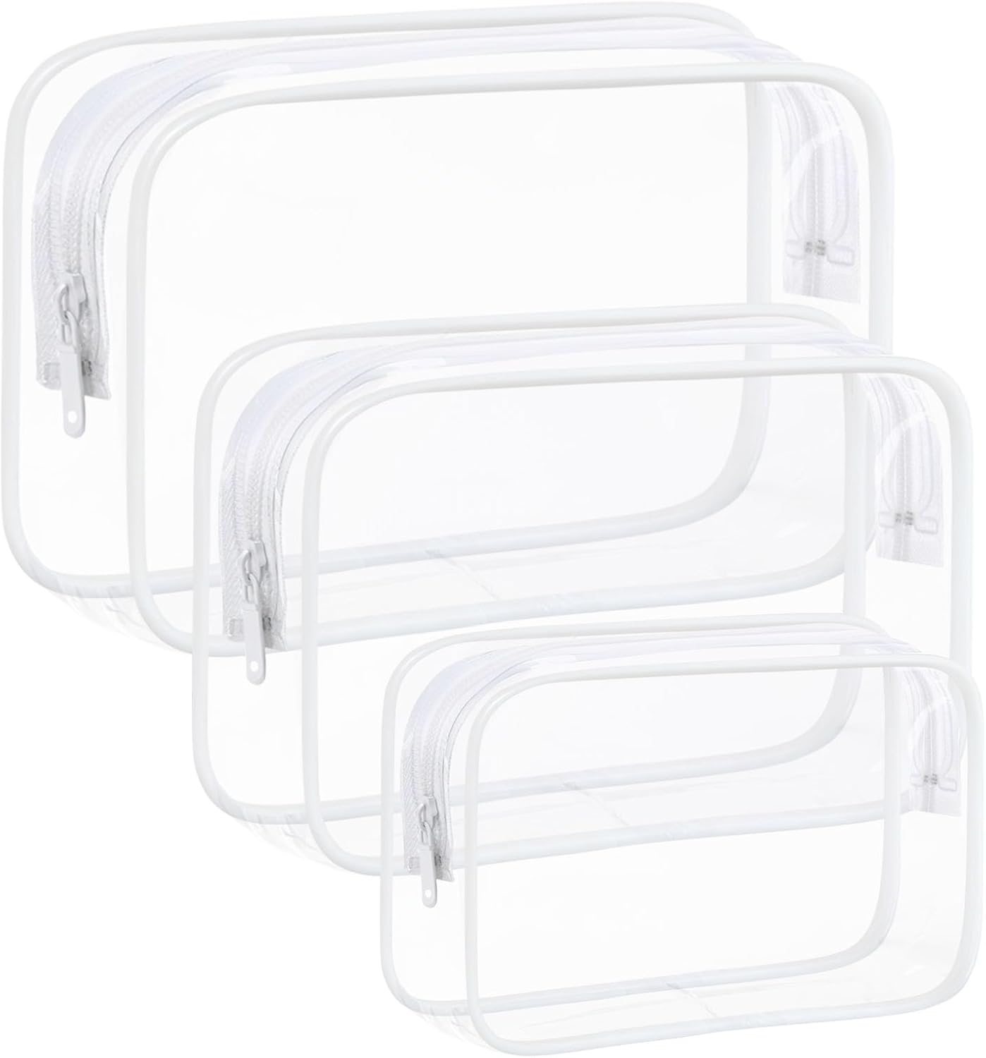 3 Pack Clear Makeup Bags, Waterproof Toiletry Bag with Zipper, Transparent Travel Cosmetic Bag, TSA Approved Clear Organizer Bags, PVC Cosmetic Pouch Case for Vacation Airport Airline Compliant