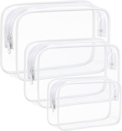 3 Pack Clear Makeup Bags, Waterproof Toiletry Bag with Zipper, Transparent Travel Cosmetic Bag, TSA Approved Clear Organizer Bags, PVC Cosmetic Pouch Case for Vacation Airport Airline Compliant