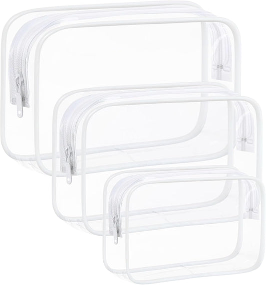 3 Pack Clear Makeup Bags, Waterproof Toiletry Bag with Zipper, Transparent Travel Cosmetic Bag, TSA Approved Clear Organizer Bags, PVC Cosmetic Pouch Case for Vacation Airport Airline Compliant