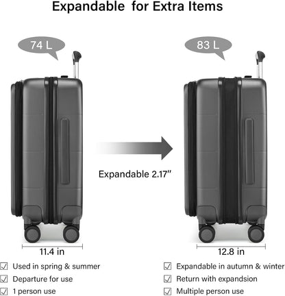 Hanke Hardside Expandable Checked Luggage, 24 Inch Top Opening Trunk Luggages with Spinner Wheels, All-PC Hard Shell Suitcase, Lightweight TSA Checked-Medium(Graphite Grey, 83L)
