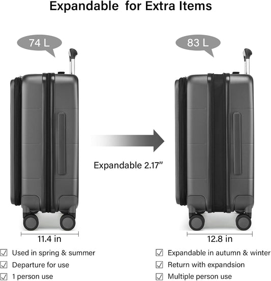 Hanke Hardside Expandable Checked Luggage, 24 Inch Top Opening Trunk Luggages with Spinner Wheels, All-PC Hard Shell Suitcase, Lightweight TSA Checked-Medium(Graphite Grey, 83L)