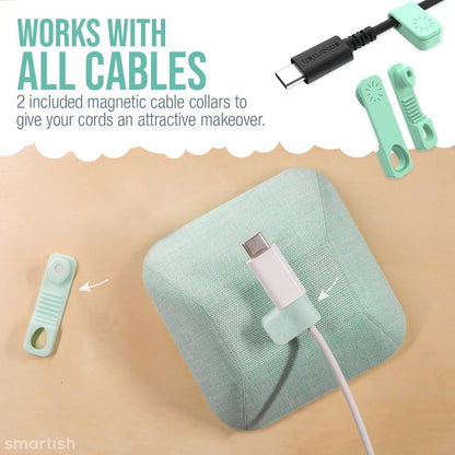 Smartish® Magnetic Cord Holder - Cable Wrangler Organizer with Magnet Clips for Charger Management on Desktop, Nightstand, or Side Table for All Cables, USB-C, Lightning Cables - Teal Me More