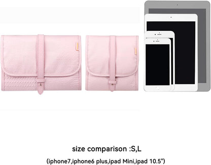 Voova Travel Jewelry Holder Organizer Case, Small Jewelry Storage Bag for Women Girls, Foldable Traveling Jewellery Pouch Roll for Necklaces Rings Earrings Bracelets, Mini, Light Pink